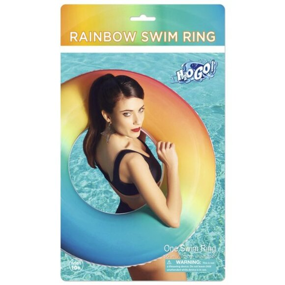 Safeway H2O Go! Inflatable Multicolor Vinyl Rainbow Swim Ring Tube Ages 10+ New - Picture 1 of 3